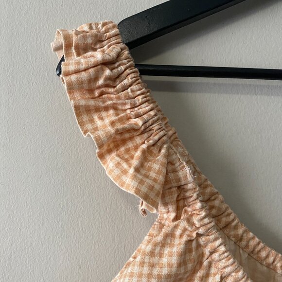 Handmade Plus Size Cotton Orange Tan Cream Gingham Elastic Straps Dress - Picture 6 of 16